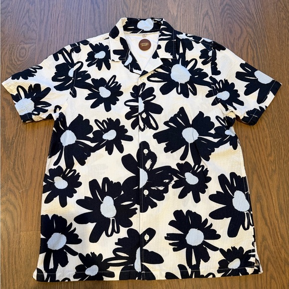 Obey Other - Common People Clothing Men's M Cotton Blue Floral Hawaiian Camp Shirt Short